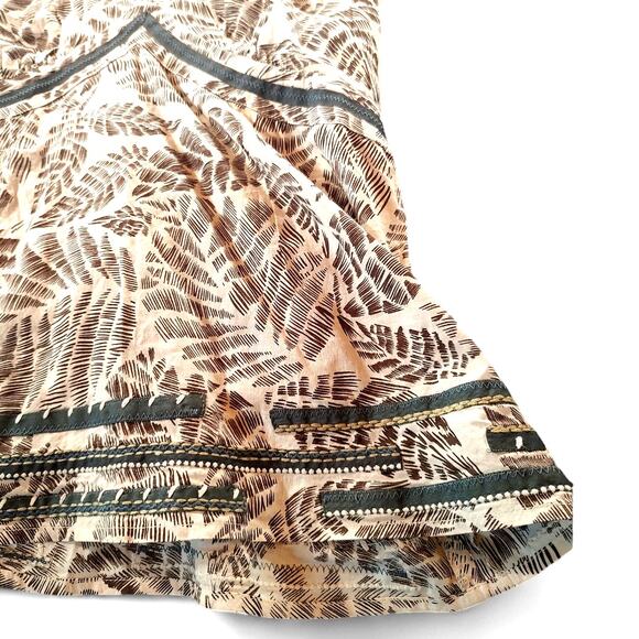 Y2K Babydoll Halter Top Boho Peasant Embroidered Ribbon Trim Leaf Print Brown 16 - Picture 4 of 8